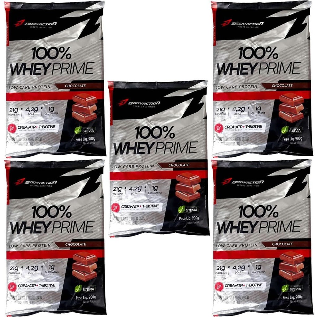 Kit 5X 100% Whey Prime - 900g Refil Chocolate - BodyAction