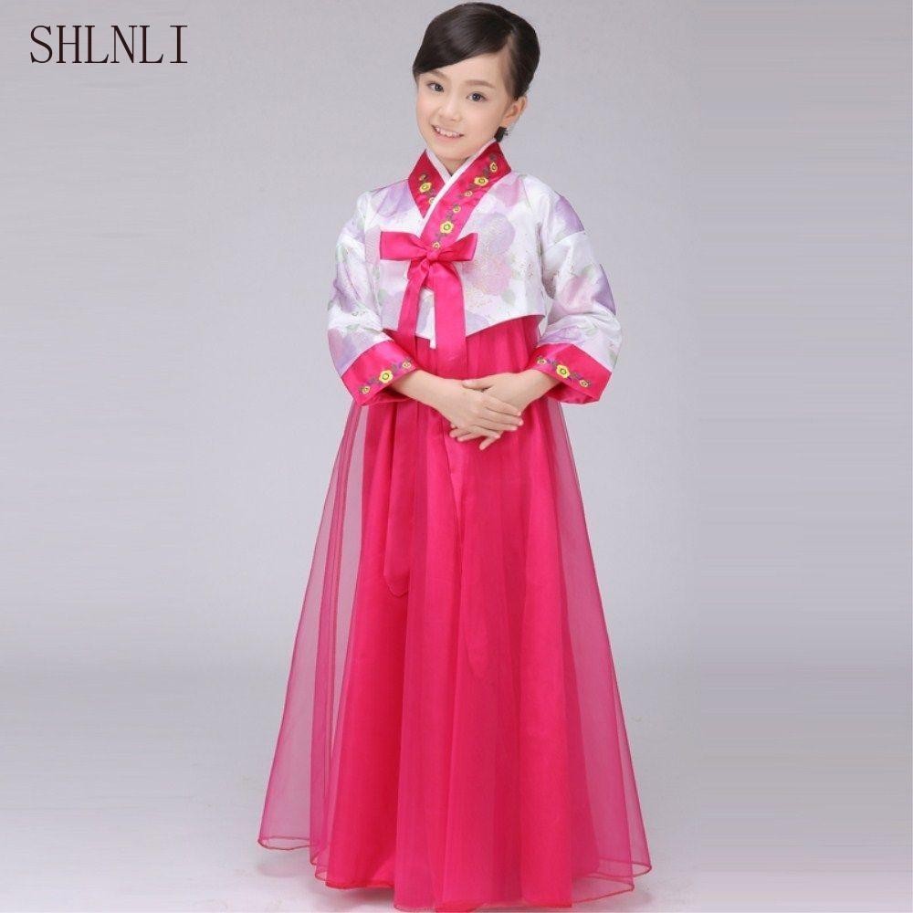 Primavera Outono Criança Meninas Tradicional Coreano Hanbok Roupa Vestido Traje