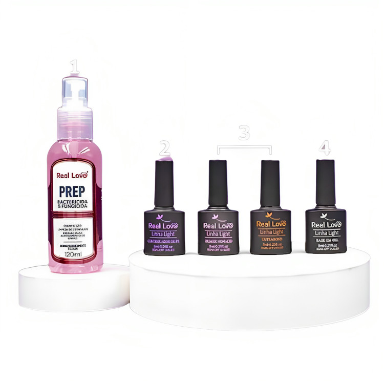 Real Love 5 Und - Alongamento de Unha Prep + Controlador de Ph + Primer Non Acid + Ultrabond + Base em Gel em Oferta na Shopee