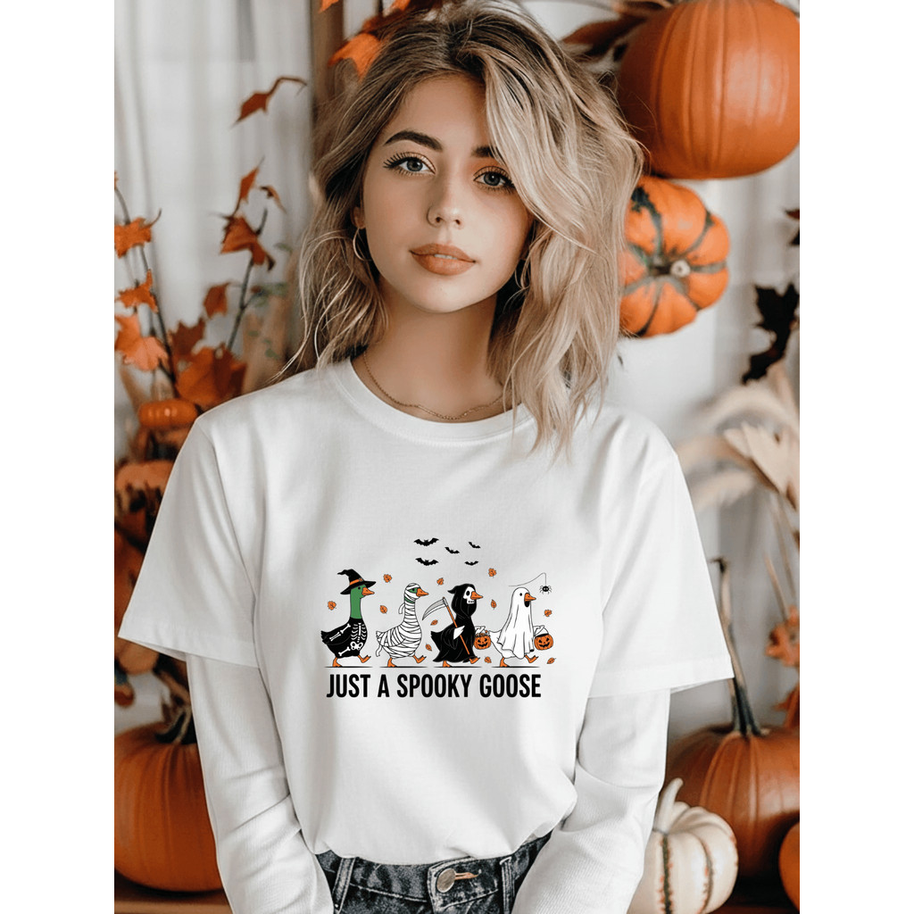 MAROCH Camisa Feminina Halloween Pato Fantasma Camisa Algodão Baby Look