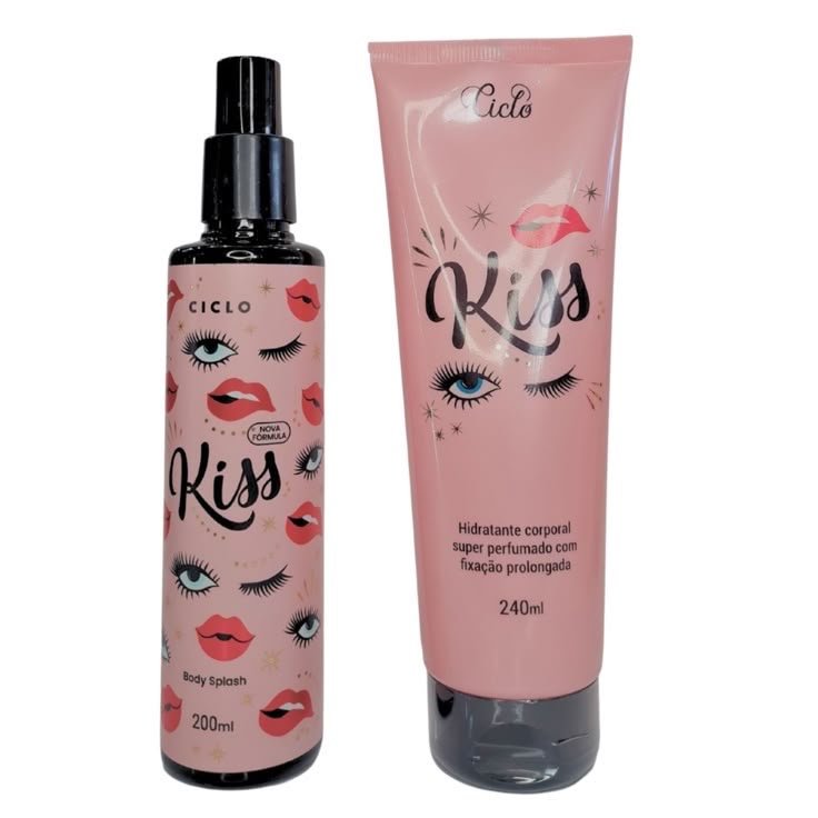 KIT CICLO HIDRATANTE CORPORAL KISS 240ML  + BODY SPLASH KISS 200ML FRAGRÂNCIA FLORAL FRUTADA