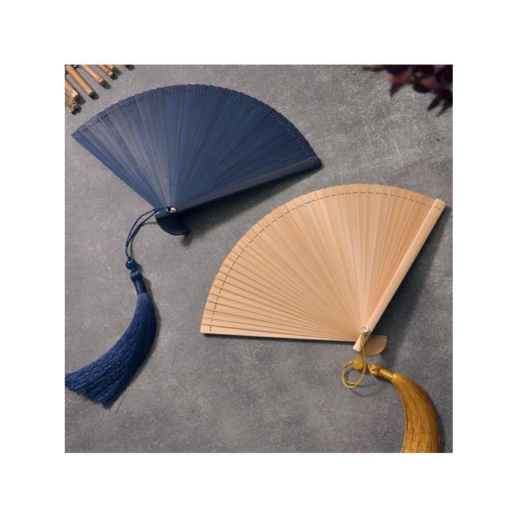 Ventilador de bambu completo dobrável novo chinês Mini dobrável portátil Retro ventilador Original bambu Azure clássico