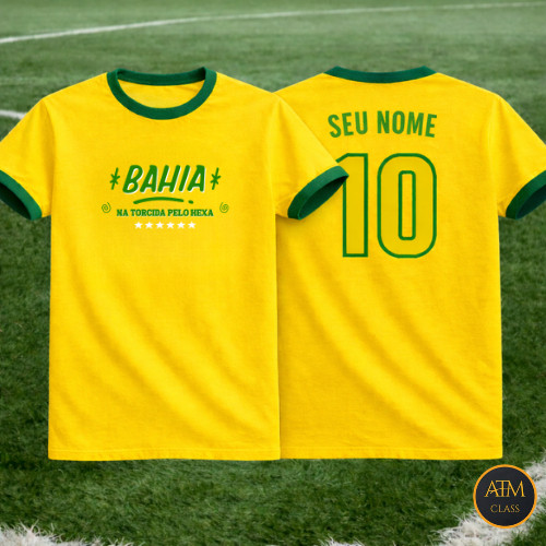 Camiseta Camisa Infantil e Adulto Bahia Na Torcida Pelo Hexa Brasil Blusa 100% Algodão Premium