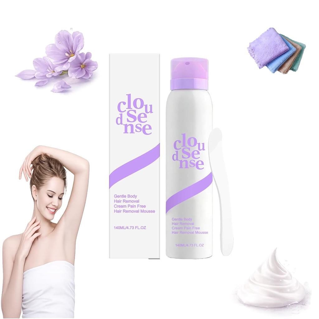 Cloud Sense Hair Removal, Mousse Depilatória Suave para Remoção de Pelos, Removedor de Pelos Corporais Delicado para Per