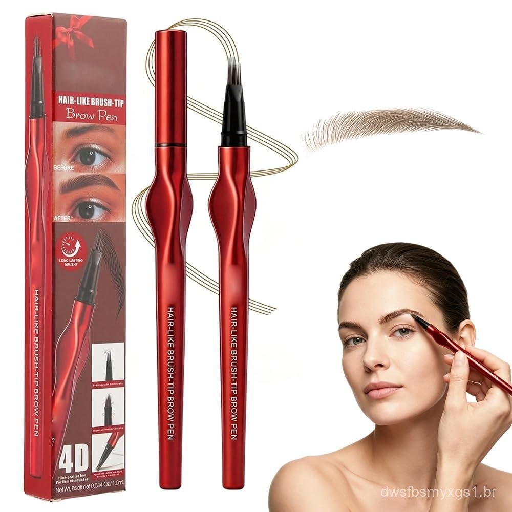 Caneta para Microblading de Sobrancelhas, Lápis de Sobrancelha 3D com 4 Pontas, Caneta de Contorno à Prova d'Água de Lon