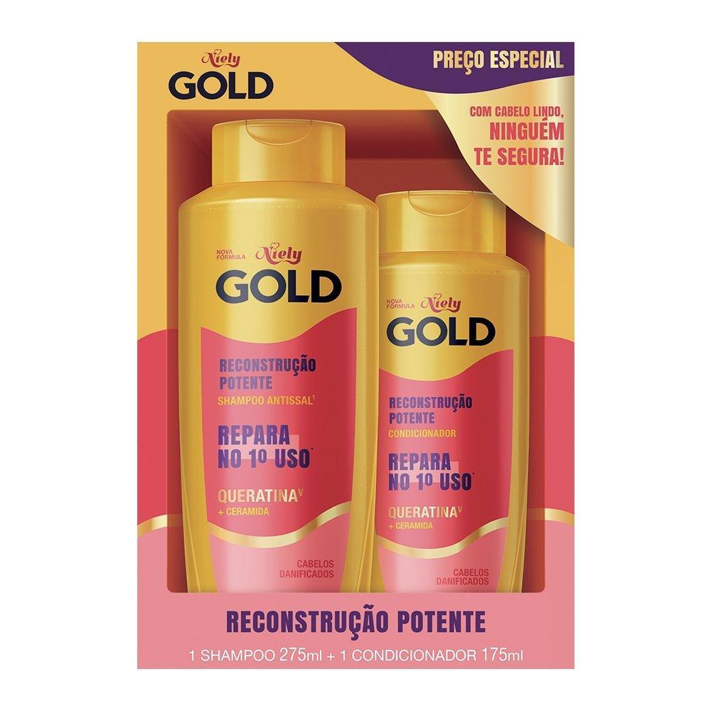 Shampoo 275ml + Condicionador Niely Gold Reconstrução Potente com Queratina 175ml