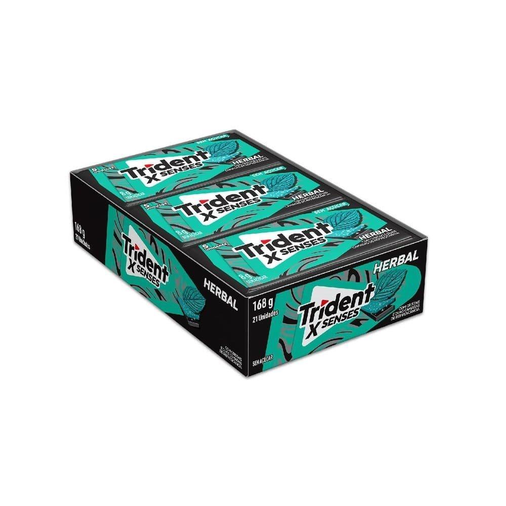 Chiclete Trident XSenses Herbal Sem Açúcar 8g - Caixa com 21 Unidades