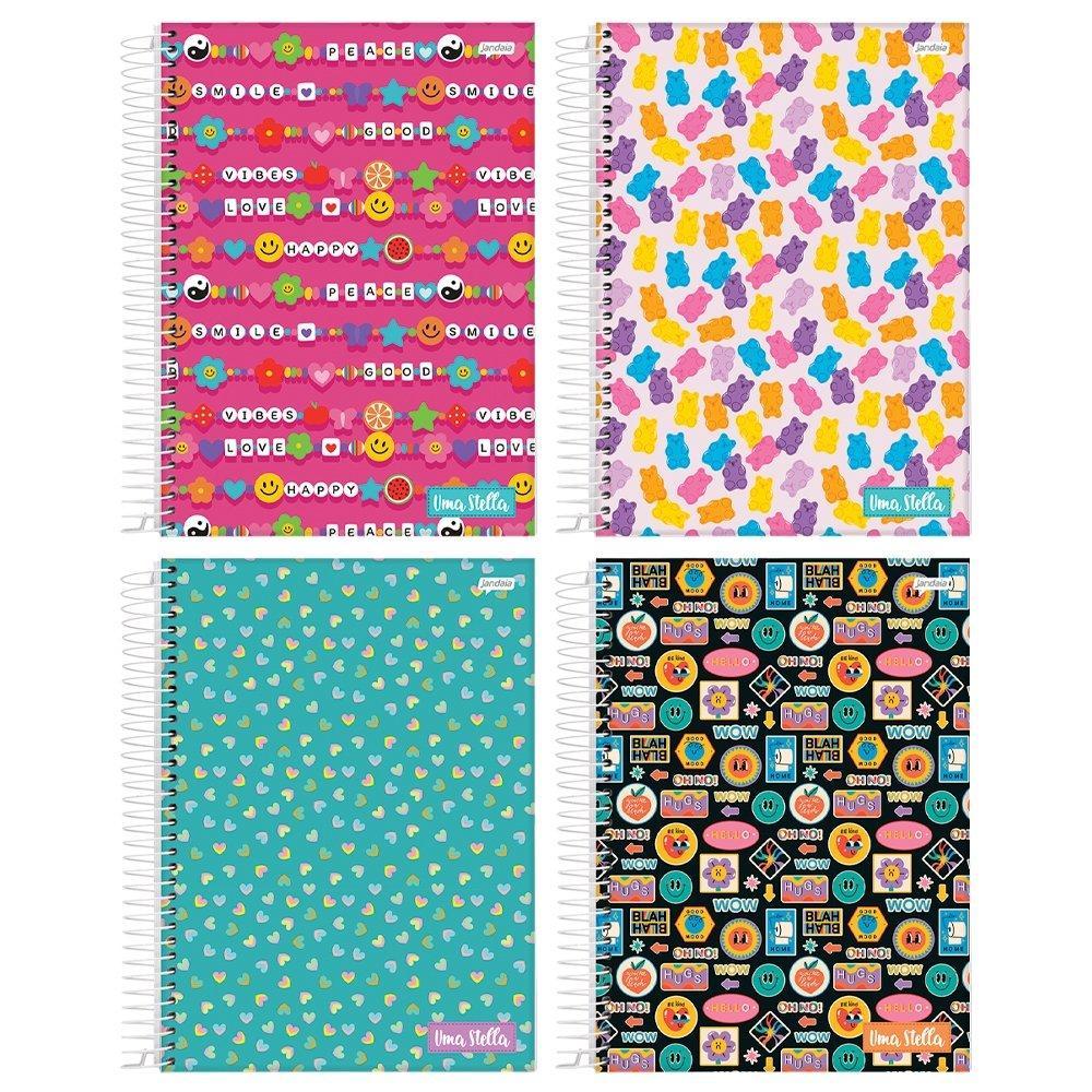 Caderno Espiral Jandaia 1/4 Capa Dura Stella 80 Folhas - Embalagem com 5 Unidades