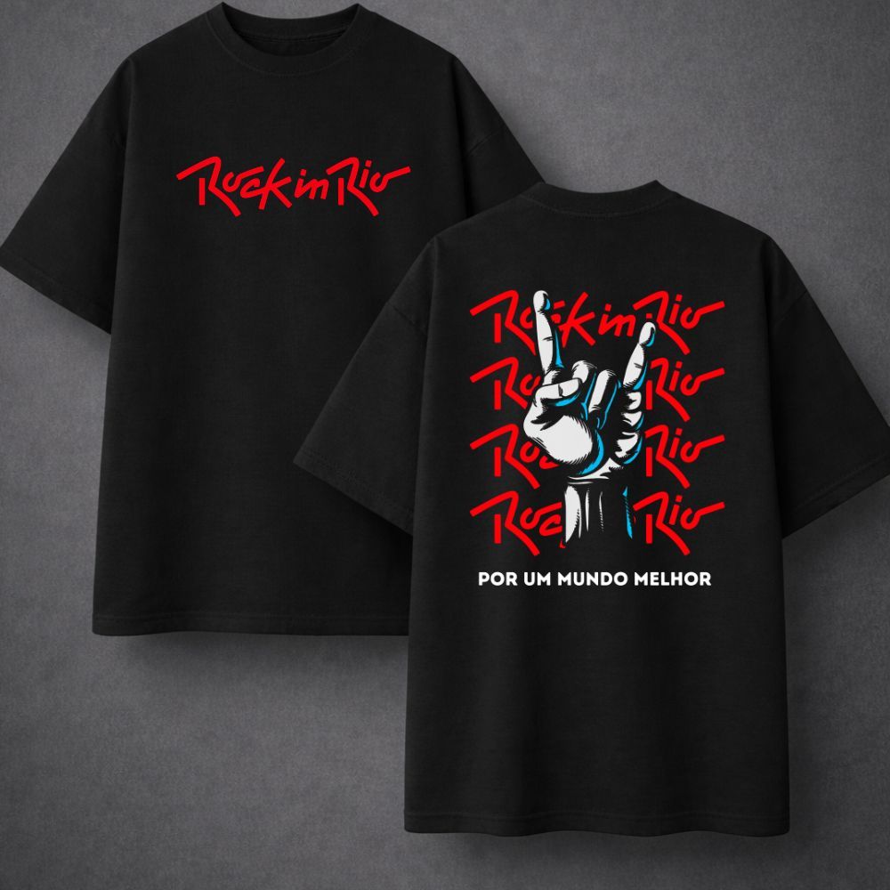 Camiseta Rock in Rio Festival Música Rock Show Banda Estampa Costas Streetwear Algodão Premium Unissex