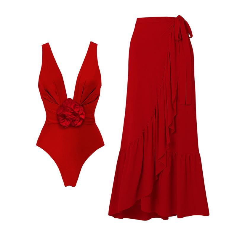 Novo gogo festa de dia dos namorados 520 vendas vermelho com decote em v flor destacável maiô de uma peça vestido femini