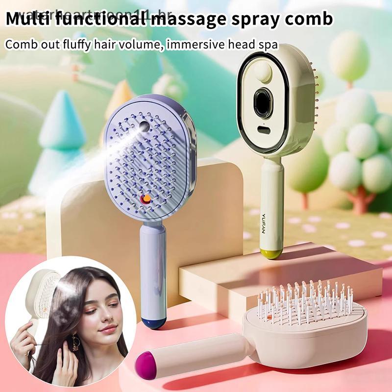 Escova De Cabelo Vibratória WATER : Massageador De Couro Cabeludo E Aplicador De Spray De Óleo Capilar