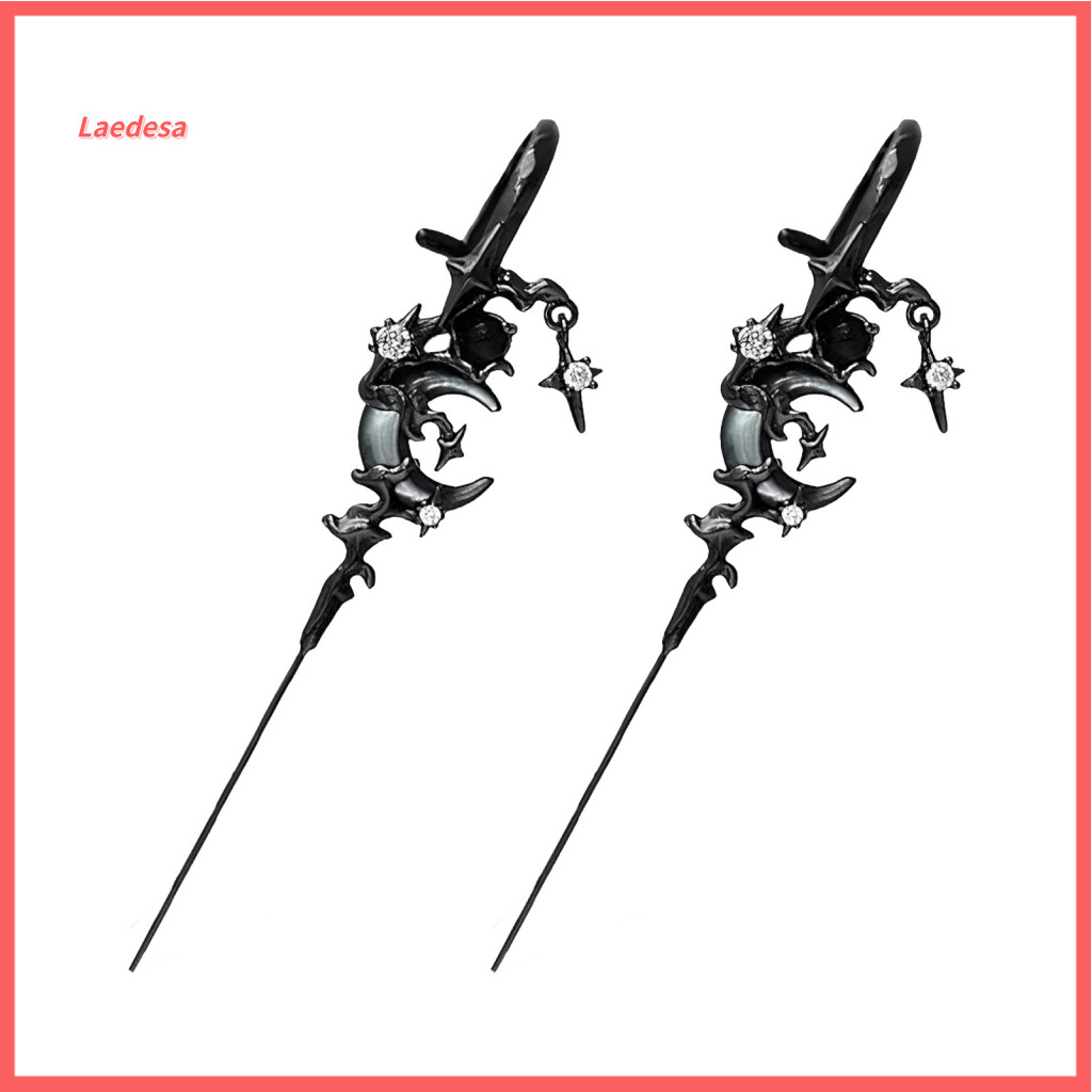 Star and Moon Earrings Lady Ear Needles 1 Pair Cuffs Punk Rock Style Piercing Dark Gothic Club Party Jewelry for Women M