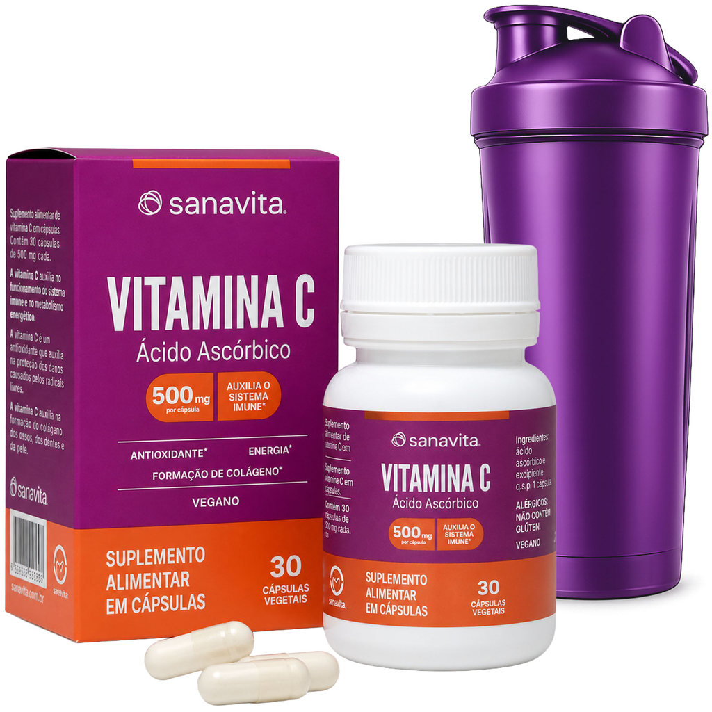 Kit 1x Vitamina C 30 Cápsulas Coqueteleira Imunidade Antioxidante Energia Suplemento Saúde Defesa