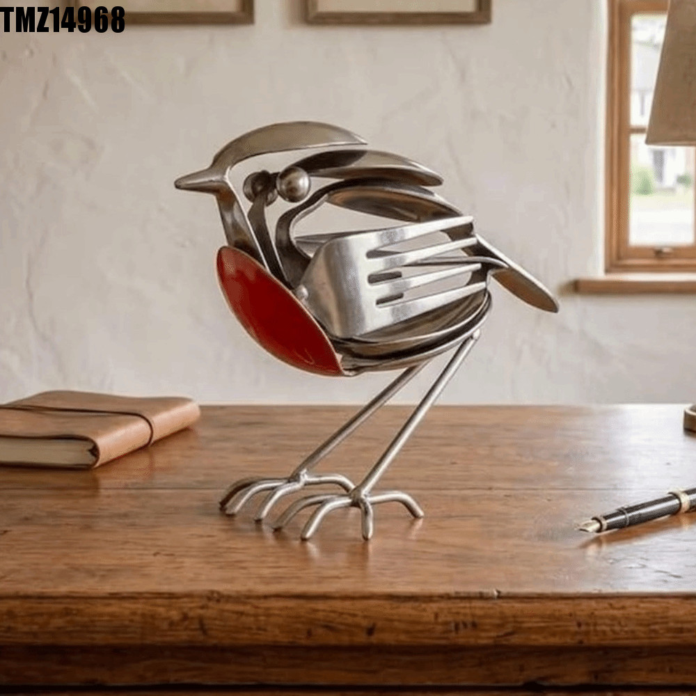 TMZ14968 Escultura De Pássaro Robin , Estátua De Metal De Sucata Artesanal Vermelha Rústica , Ecológica