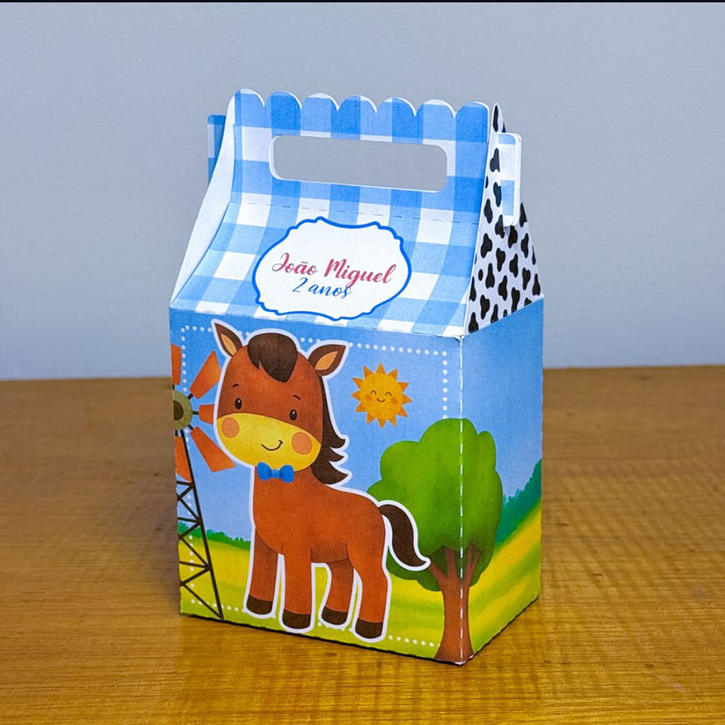 Caixa Maletinha Joy Personalizada | Chá de bebe | Lembrancinha aniversário Fazendinha menino