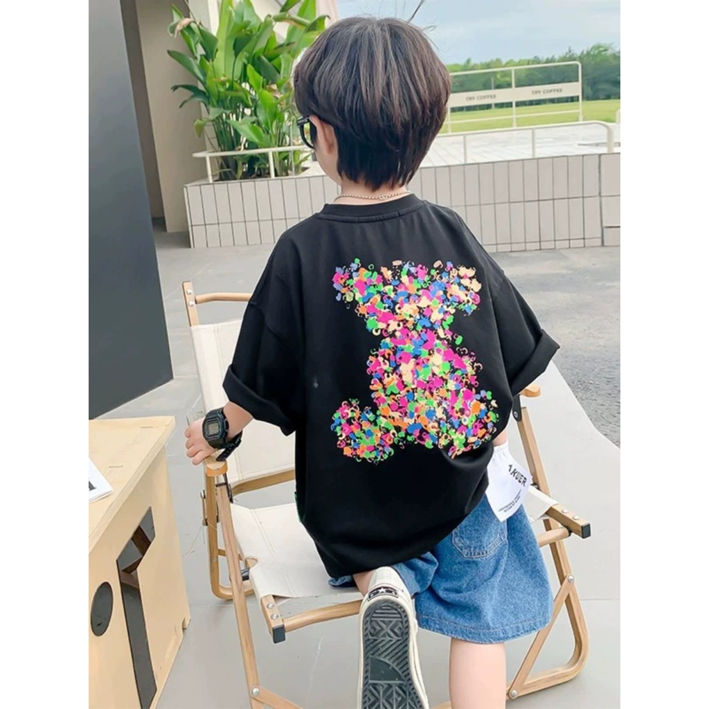 Camiseta de algodão puro crianças 2024 novo estilo meninos verão de manga curta rua estilo ocidental verão médio grande 