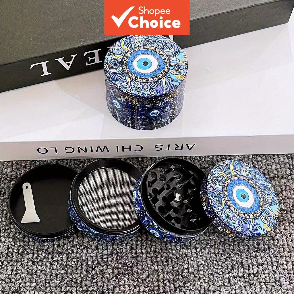 Moedor de especiarias de metal olho Boho 2 polegadas, azul olho, triturador manual de 4 camadas para preparação de