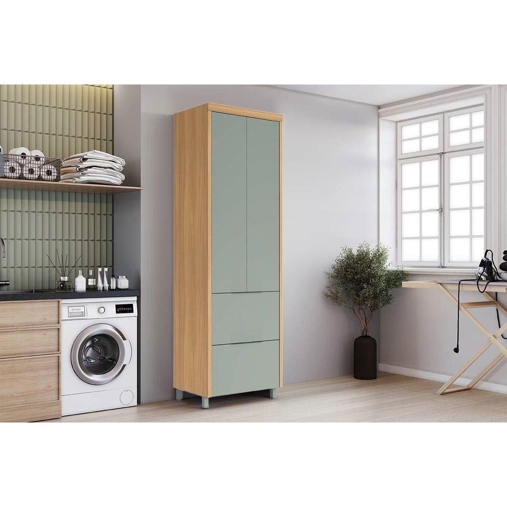 Armário Multiuso Lavanderia Marquesa c/ 2 Portas e 2 Gavetas 70cm Nature/Verde - Nesher