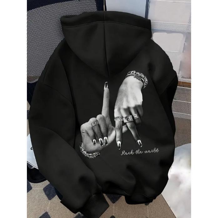 Moletom Feminino Casaco Estampado Agite o Mundo Novo Blusa de Frio Canguru Estilosa Flanelado Quentinho Confortavel