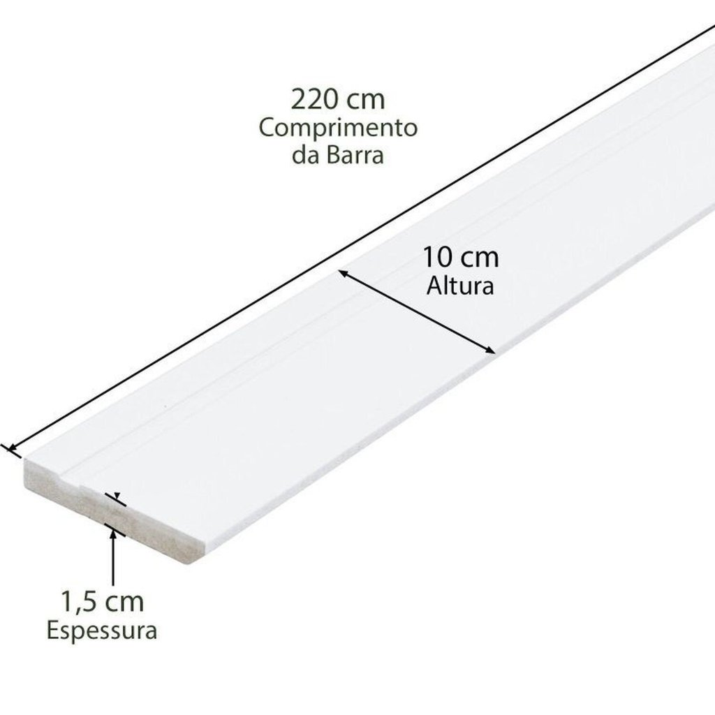 Kit com 15 Barras Rodapé de MDF 10CMX15MMX2.20m Revestido Frisado 33m Branco Moldurama — imagem 2 de 2