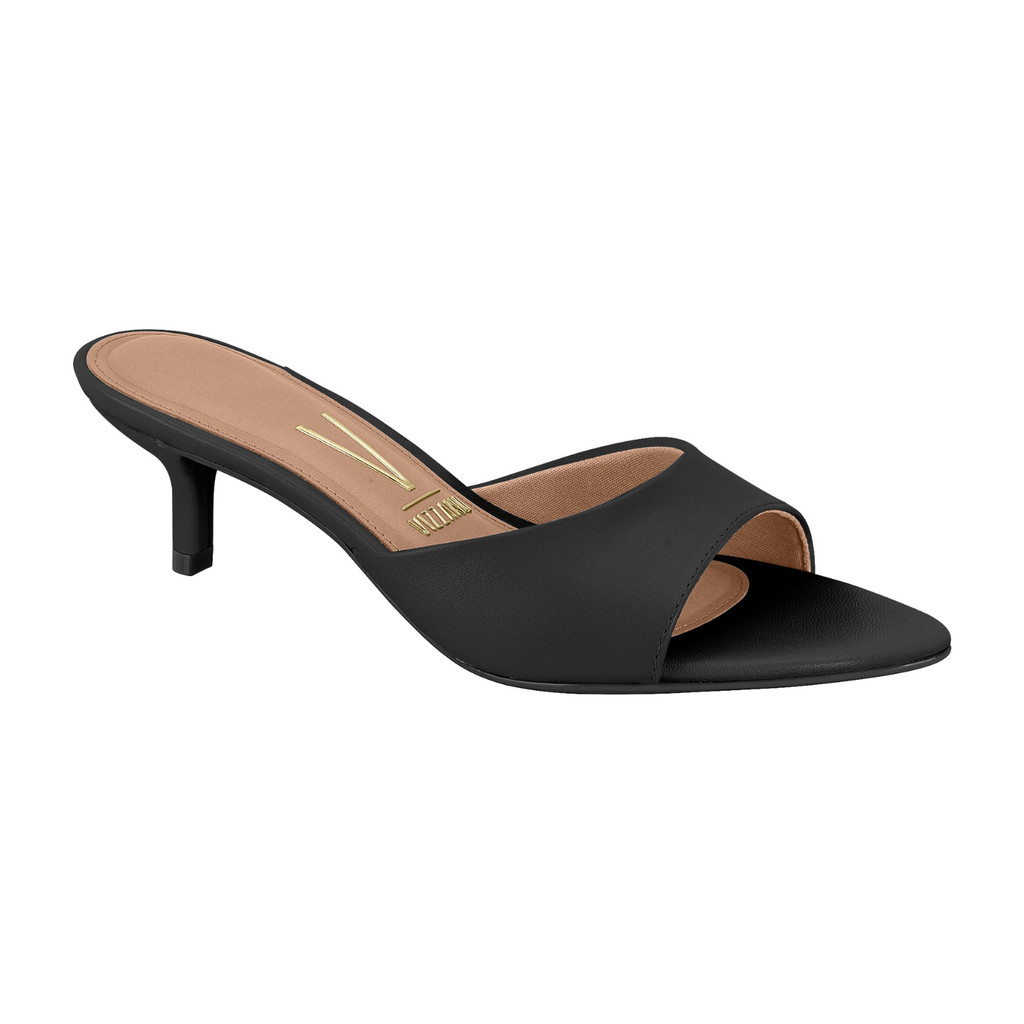 Tamanco Feminino Mule Vizzano Salto Fino Baixo Bico Folha