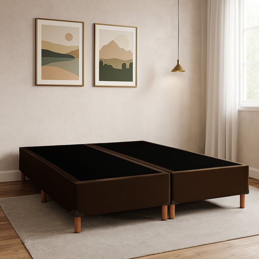 Base Box Queen com 12 Pés em Madeira Marrom Marrom
