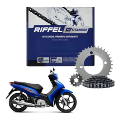 Kit Relação Transmissão Tração honda Biz 125 / Biz 110i Todas Riffel Aço1045 Promoção