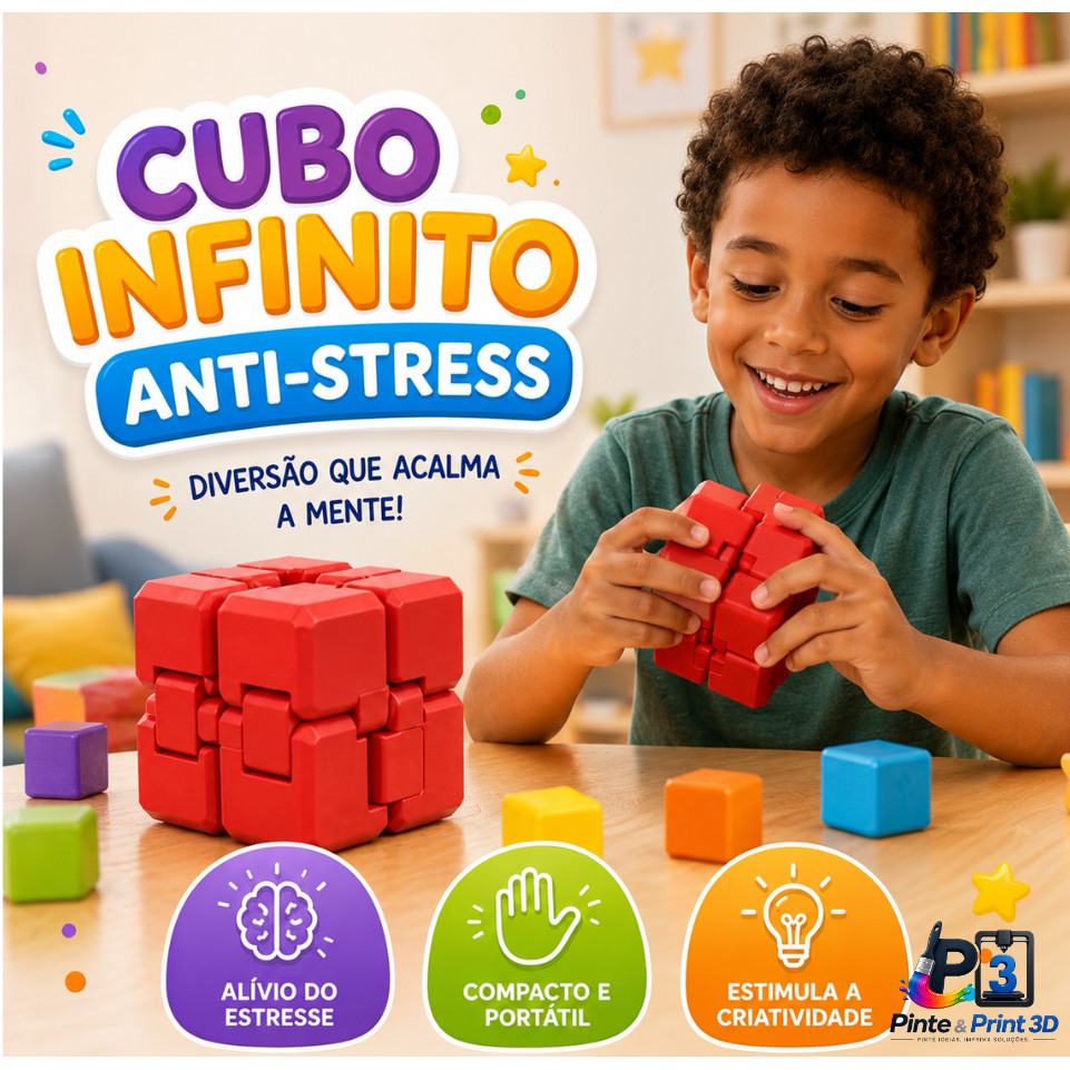 Cubo do Infinito Articulado Sensorial | Fidget Antiestresse para TEA, TDAH e Ansiedade | Impressão 3D
