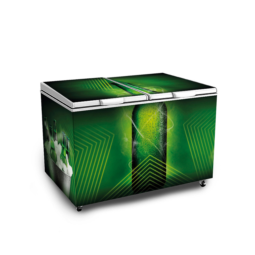 Adesivo Envelopamento Decorativo Freezer Horizontal 2 Tampas Cerveja Verde Vinil Completo