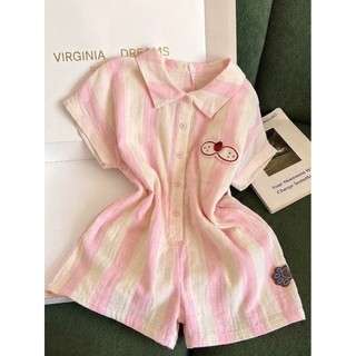 Macacão Listrado Rosa Conjunto De Pijama Feminino Na Moda Listra Coreana Casa Pijamas