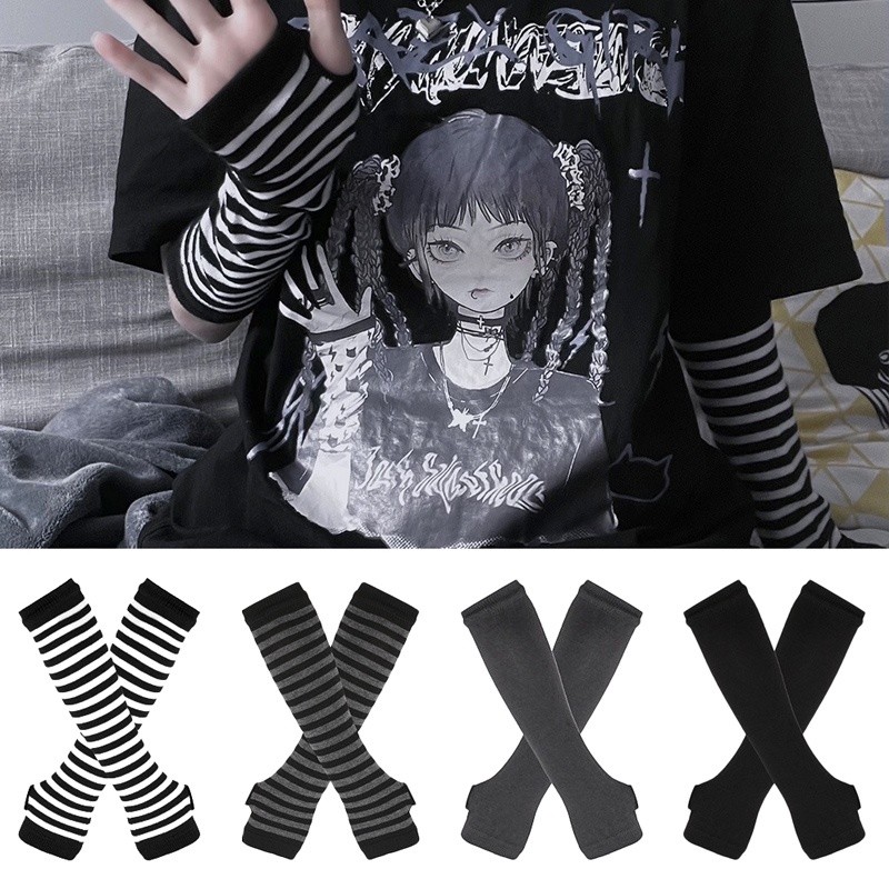 Y2K Preto Punk Longo Luvas Sem Dedos Manga Para Mulheres Homens Ao Ar Livre Hip-hop Luva Legal Cotovelo Estiramento I