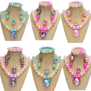 Conjunto de Colar Frozen Infantil, Acessórios da Elsa, Pulseira e Colar de Pérolas para Bebê, Joias por Atacado 2GM0