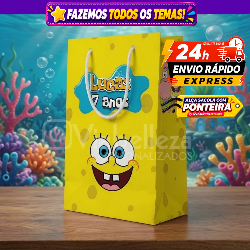 🛍️ KIT 10 und Sacolinhas Personalizada B Esponja Surpresa Lembrancinha de Aniversário Infantil Envio Rápido