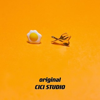 CICI criativo bonito dos desenhos animados brincalhão infantil omelete colher garfo único banhado a ouro S925 brincos de