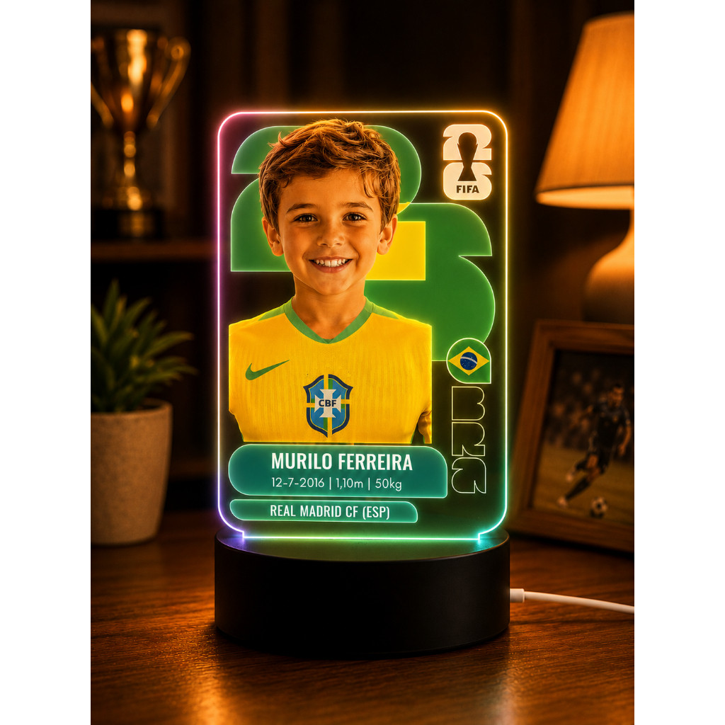 Luminária Uv Personalizada Com Foto, Figurinha Da Copa, Esporte, Decoração, Presente, Futebol, seleção brasileira