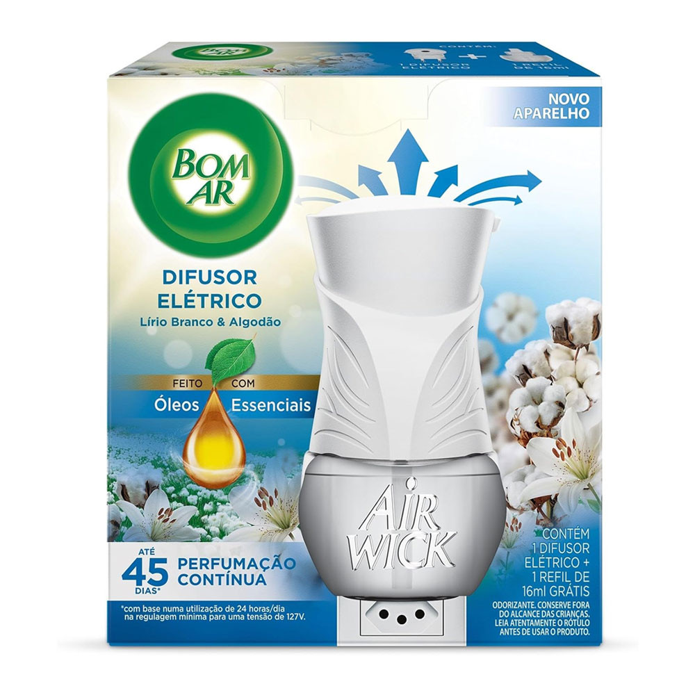 Bom Ar Air Wick difusor elétrico Lírio e Algodão aparelho+refil 16ml Reckitt Benckiser