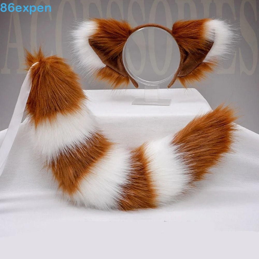 EXPEN1 Conjunto De Cauda E Orelhas De Gato De Pelúcia , Acessórios De Cosplay De Halloween Com Orelha , Fofo