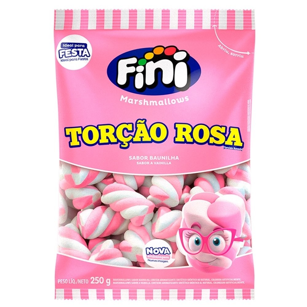 Marshmallow Fini Torção Rosa Baunilha 250g em Oferta na Shopee