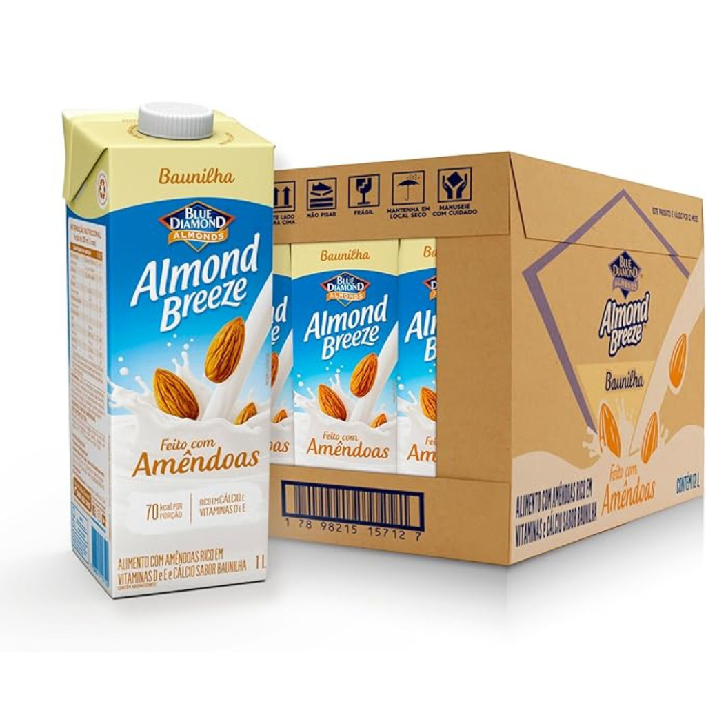 Bebida Vegetal De Amêndoas Baunilha Almond Breeze 1L Kit 12 em Oferta na Shopee