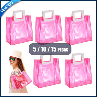 5/10/15 sacolas de PVC rosa ideais para compras boutiques casamentos aniversários chás de bebê 20x18x10cm em Oferta na Shopee