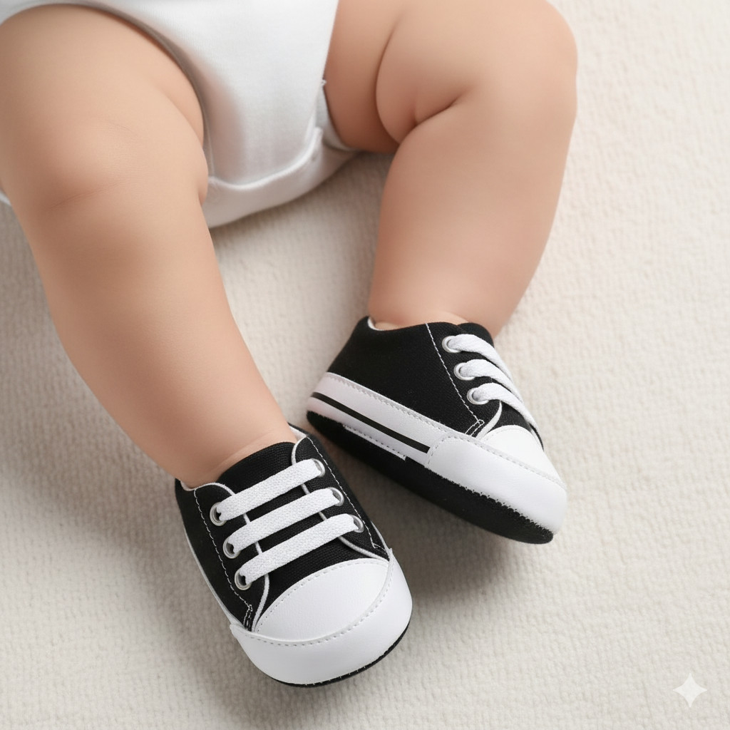 Tênis Bebê Sapatinho Infantil Preto Starzinho Cano Baixo Unissex Confortável