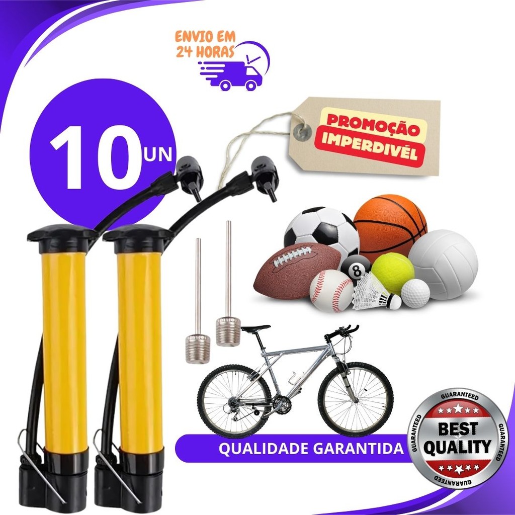 Kit10 ou 05 Bomba de Ar Vertical Com 1Bico de Inflar Pneu Bola Priscila Bicicleta 25cm Linha Premium