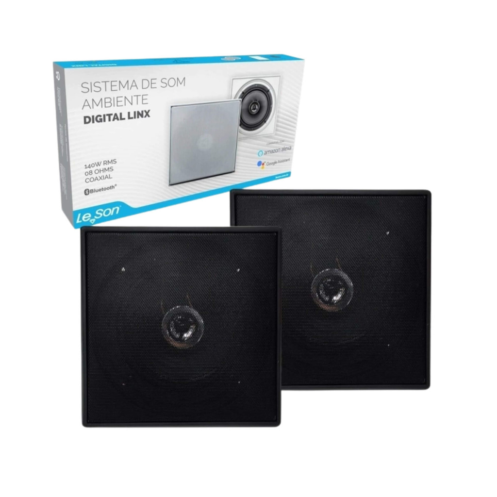 Sistema Arandela Ativa + Arandela Passiva Quadrada Preta 6" Pol 70W RMS Leson - 2LSQUADPT