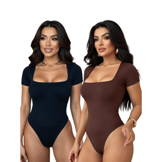 Kit 2 Body Manga Curta Decote Quadrado Feminino Basico Suplex Liso em Oferta na Shopee