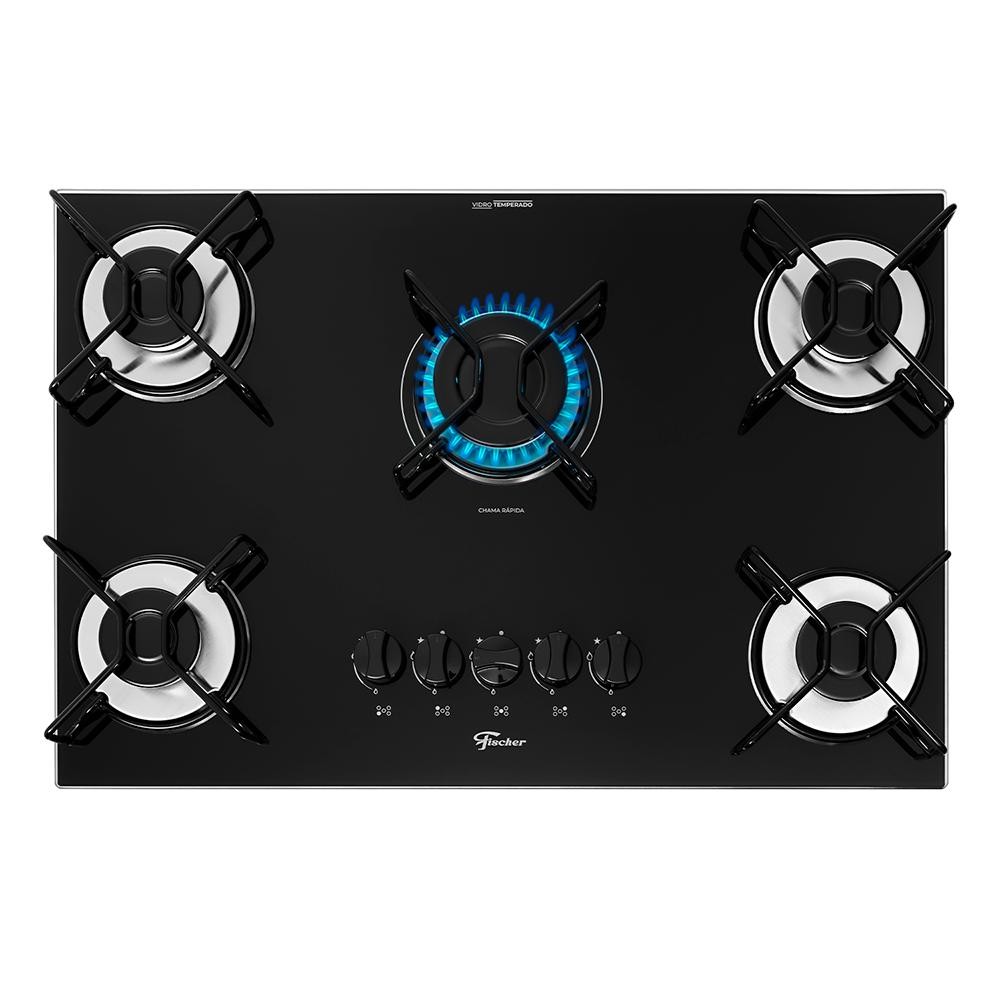 Cooktop 5 Bocas Fischer 5Q Fit Line Gás Esmaltada Aramado Pr em Oferta na Shopee
