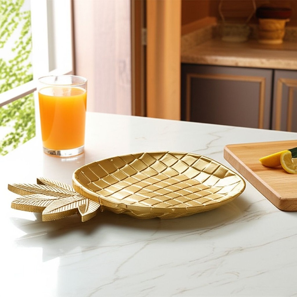 Bandeja Fruteira Abacaxi Dourado em Resina Decoração Minimalista Criativa para Sala, Mesa e Cozinha
