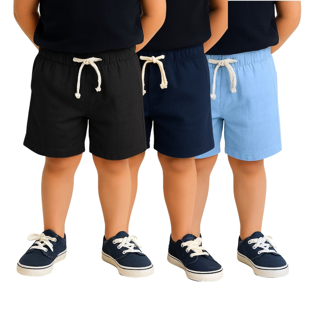 Kit 3 Bermudas Infantil e Juvenil Masculina em Linho - Envio Imediato
