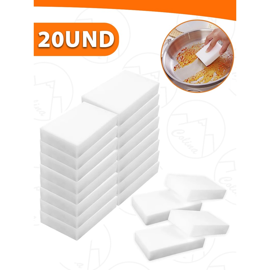 Kit 1 a 20 Esponja Mágica Branca de Melamina Tira Manchas Riscos Multiuso Nano Shop