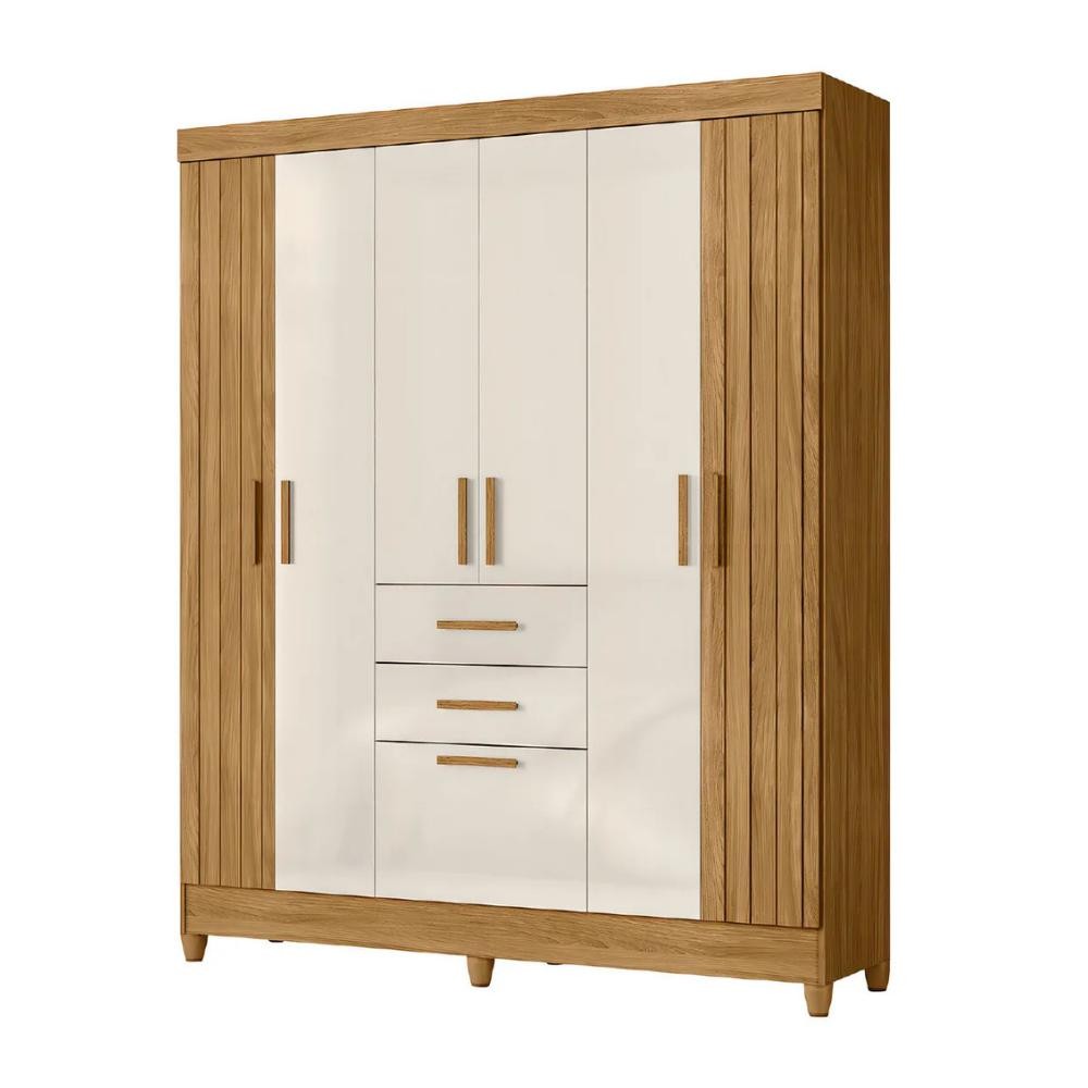 Guarda Roupas Casal Ripado 7 Portas 2 Gavetas Malta Madeirado / Off White Moval em Oferta na Shopee