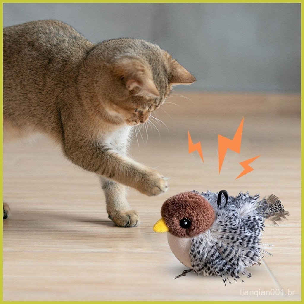 Pássaro Voador Gato Brinquedo Bonito Flappy Para Gatos Interativo Gatinho Exercício Toque Ativado Catnip Brinquedos gela